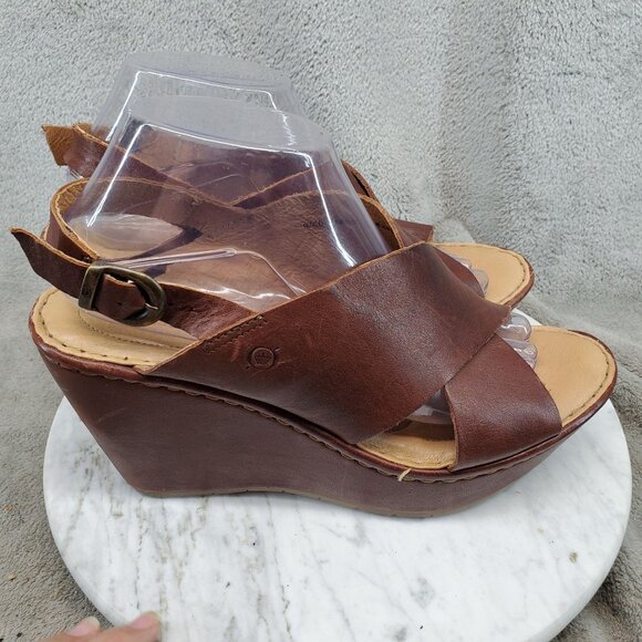Born Shoes Womens Size 9 M/W Brown Leather Emmy II Wedge Sandals - Picture 6 of 11